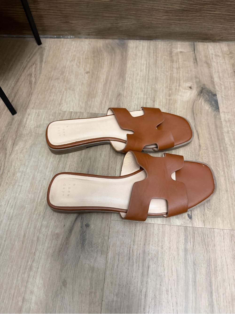 a new day Brown Slide Sandals - Cutout Open-Toe Slip-Ons Sz 8